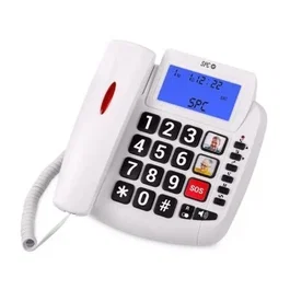 SPC Comfort Volume 2 Teléfono fijo con amplificador de volumen +10dB, pantalla retroiluminada azul, manos libres, compatible audífonos, memoria fotos, 3296B, Blanco